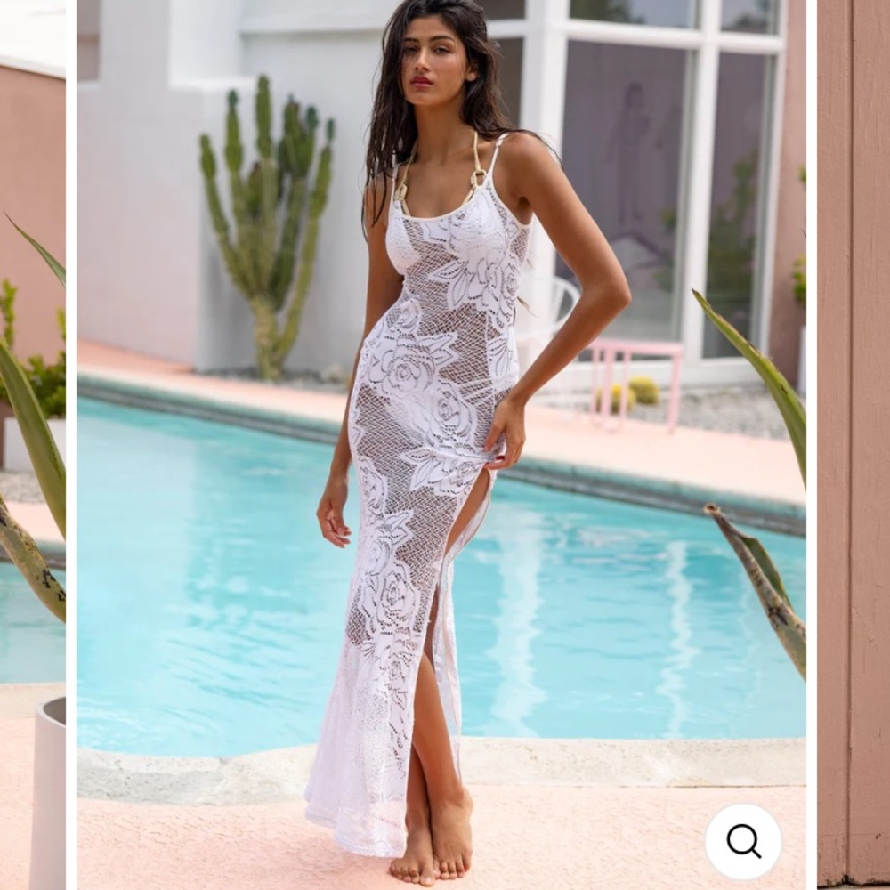 Beach Bunny White Crochet Lace Maxi Swim Coverup NWT